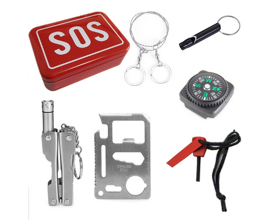 Outdoor SOS box emergency box small iron box camping multi-purpose tool emergency equipment set