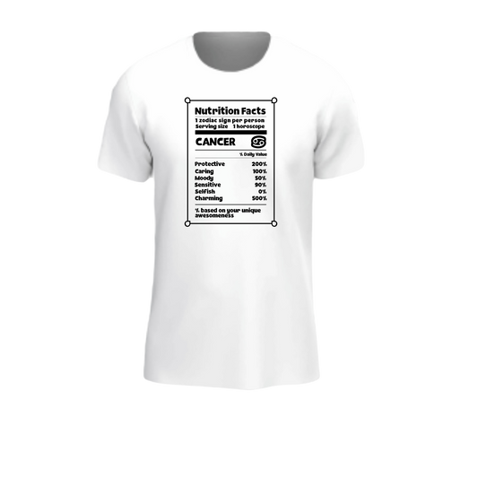 Cancer Zodiac Nutrition Facts -Man Or Woman Adult Short Sleeve T-shirt