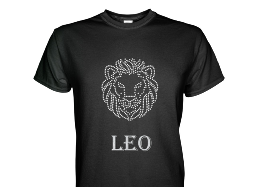 Leo Zodiac Rhinestone Lion with Glitter printed Leo Unisex Short Sleeve T-shirt