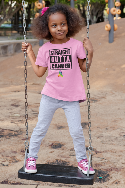 Stright Outta Cancer with Universal Cancer Ribbon - Boy or Girl Youth Heavy Cotton T-shirt