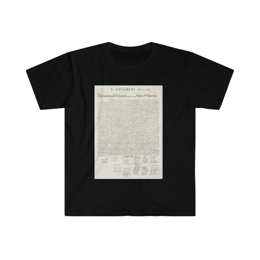 The Declaration Of Independence printed on an male adult Unisex Softstyle T-Shirt