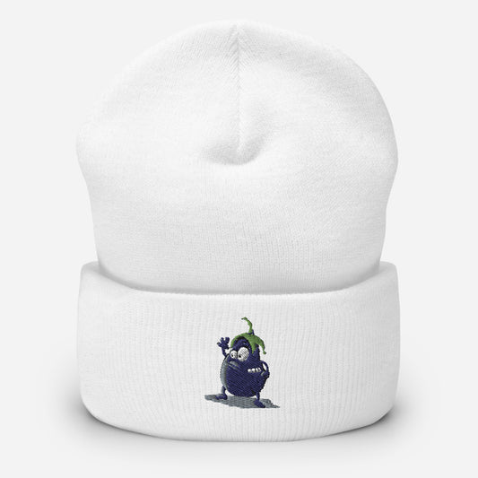 Cuffed Beanie With Embroidered Waving Egg Plant- Adult Man or Woman